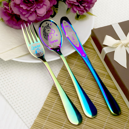 Personalized kids cutlery with engraved name- Unicorn Gifts