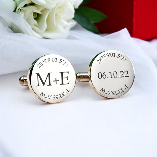 Custom Coordinates Cufflinks - Personalized Gift for Groom