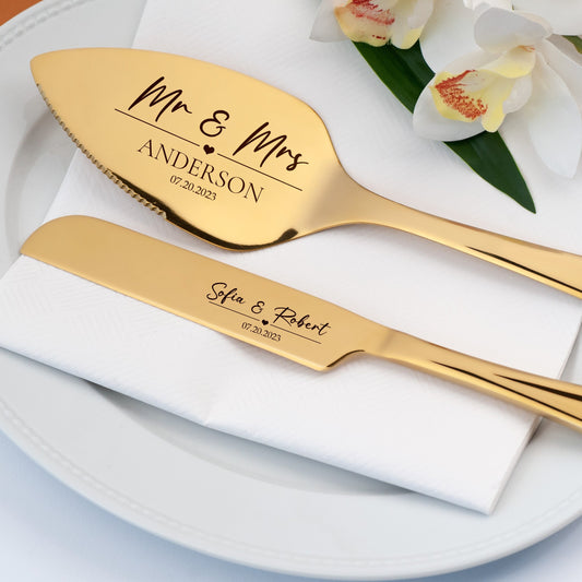 Personalized Wedding Cake Knife - Engraved Names and Date for Mr. & Mrs.
