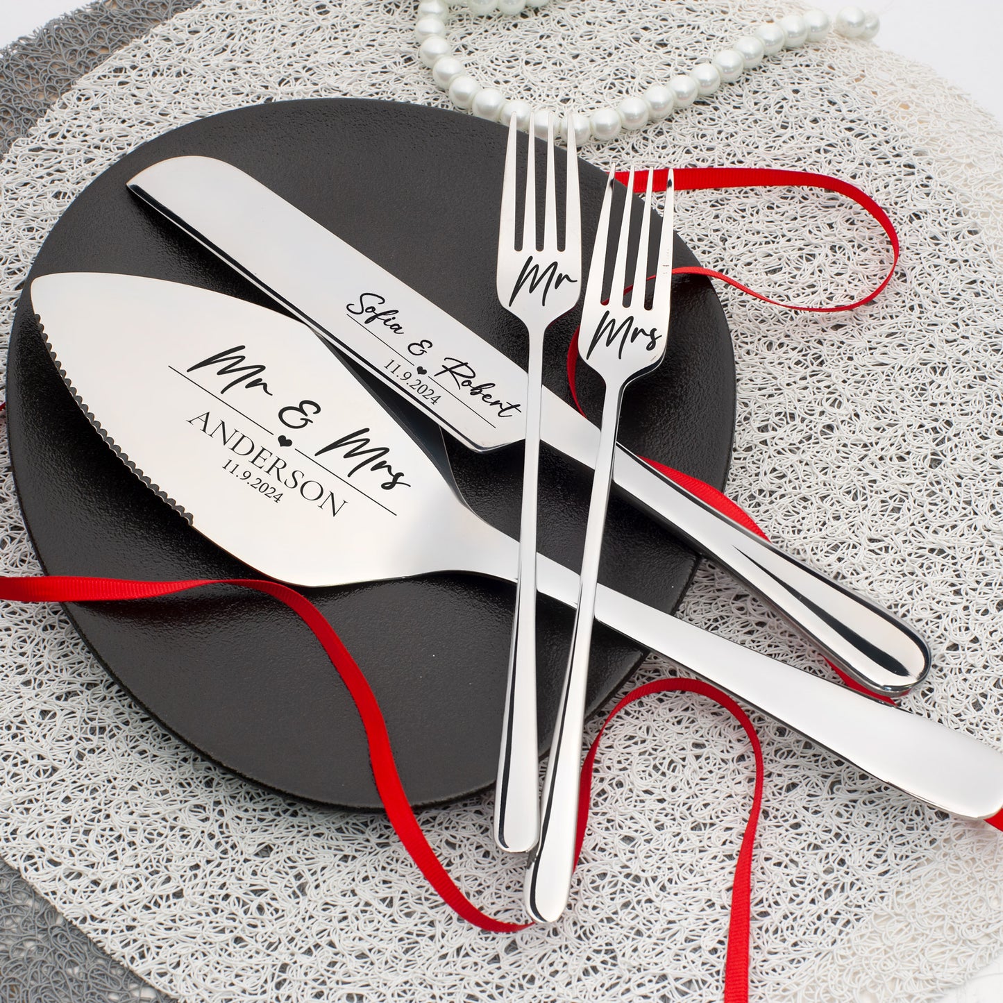 Wedding cake cutting set engraved - Wedding ceremony Cake Cutting Set Server Keepsake gift