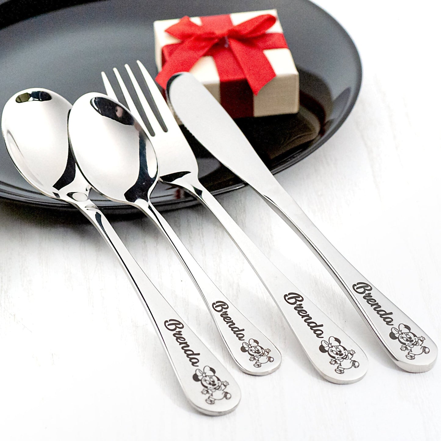 Baby Gift – Personalized Mickey Mouse Utensil Set with Custom Name Engraving Christmas gift for kids